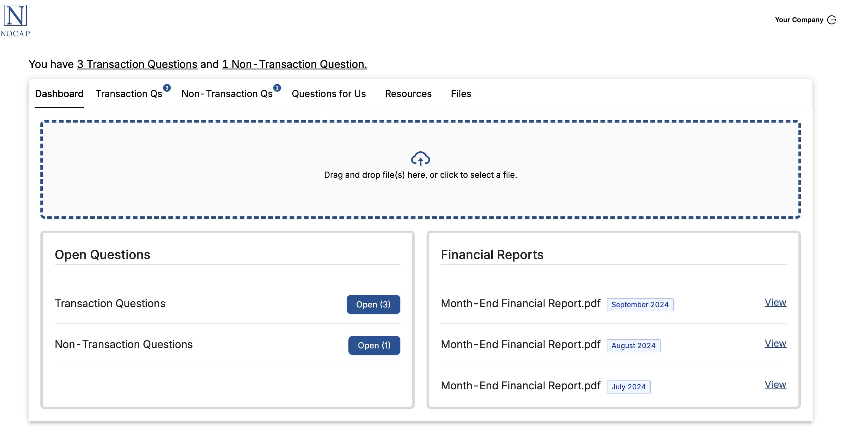 NOCAP client portal desktop dashboard